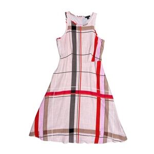 Ann Taylor Plaid Dress in Pink, Red, and Brown with Pockets Size 0P